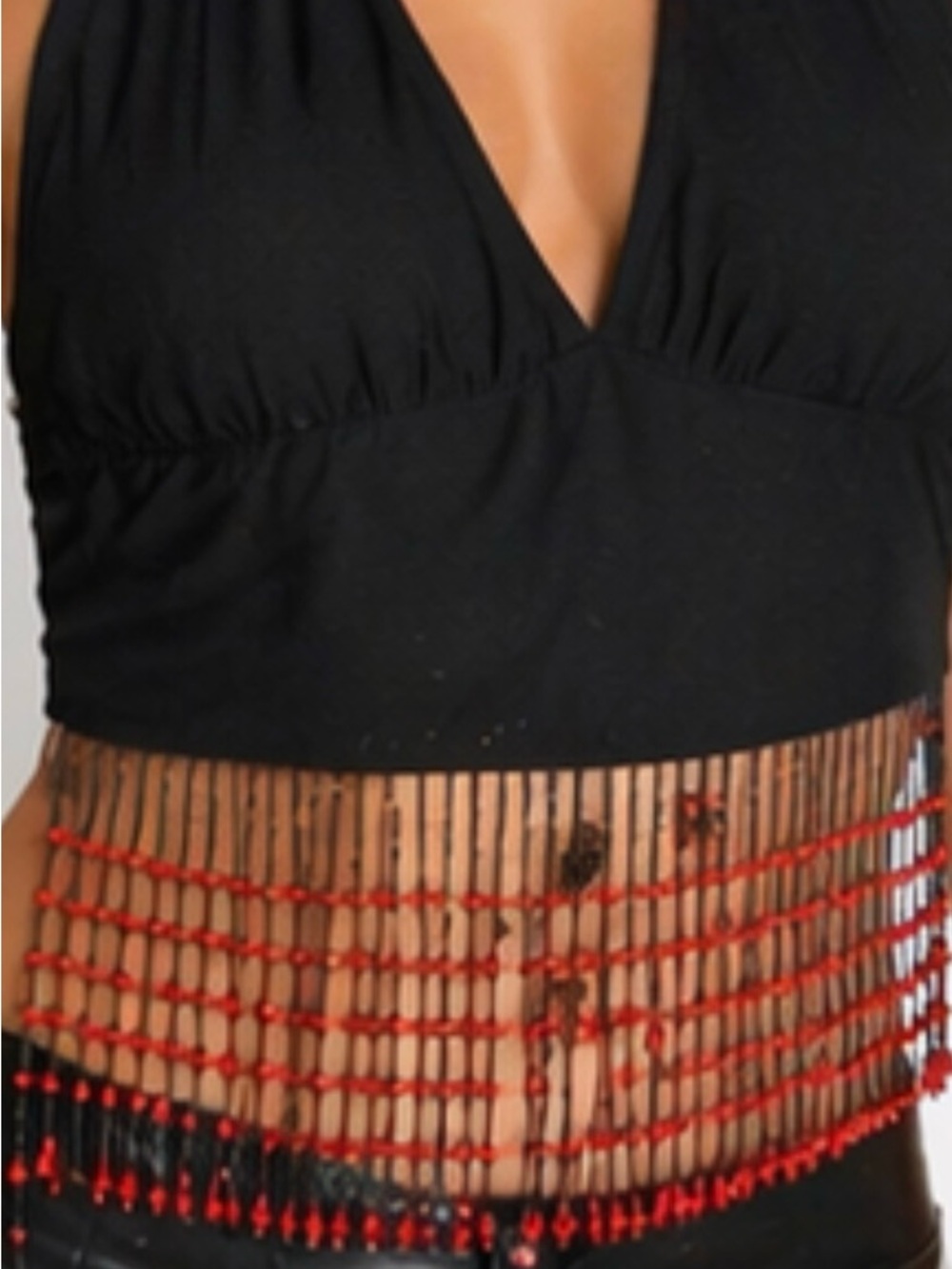 90s Vintage Women’s Beaded and fringe bra top Size OS Black